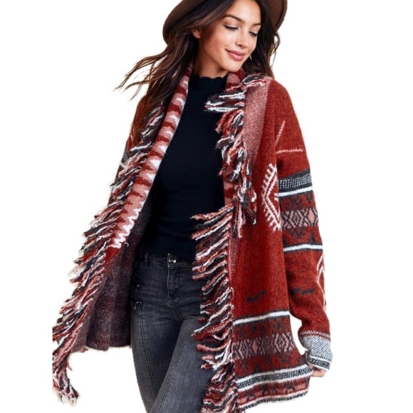 Fringe Aztec Blanket Cardigan 